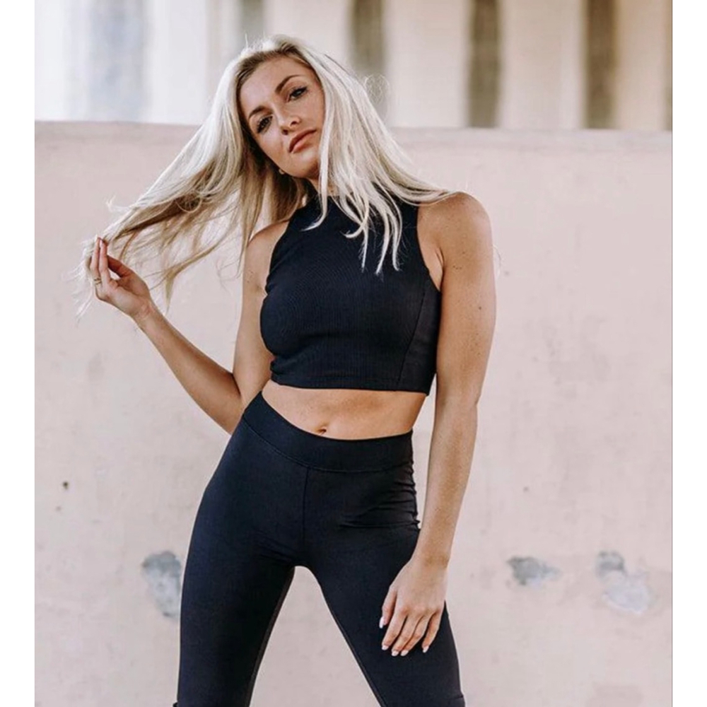 Women's Werk Black Ribbed Crop Top L - Picture 4 of 11